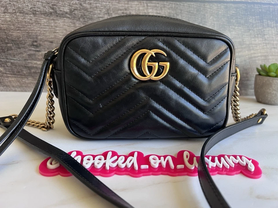 Gucci Marmont Mini GG Shoulder Bag Black Matelasse Leather Crossbody USA SELLER - Image 2 of 4