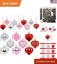 Elegant Valentine's Heart Ornaments - 3 Finishes, 36 Count Decorative Baubles