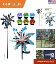 Blue Metal Solar Wind Spinner - Captivating Garden Decoration with LED Lights