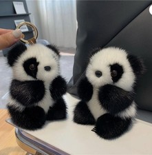 Adorable Panda Keychain 5.1'' Plush Faux Mink Fur Car Keys Cute Bag Charm Gift