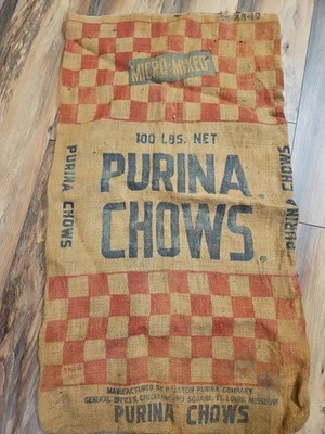 Vintage Farm Agriculture Purina Chows Micro Mix Feed Burlap Bag Sack 100# 