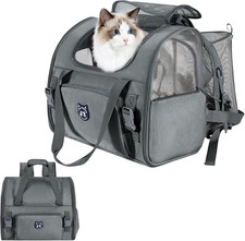 Large Expandable Cat Carrier Backpack - Airline Approved, Waterproof, Dark Grey