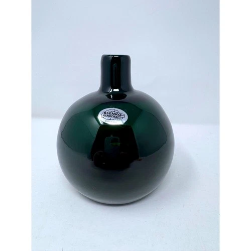 Genuine Blenko Handcraft 6424 Emerald Green Glass Spherical Bud Vase 2024 6 inch