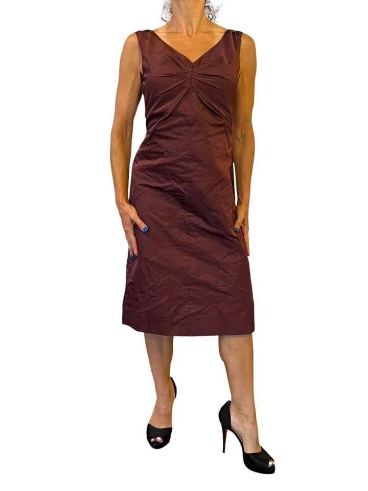 Vestido para mujer MARC JACOBS RUNWAY 4 borgoña seda tafetán sin mangas cuello en V Foto 2 de 4