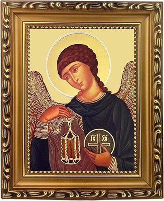 Archangel Gabriel Icon, Gold Foil Orthodox Icon Wooden Frame Decor, 7.75 Inches