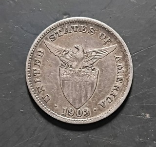 1903 US Philippines "peseta" twenty centavos silver coin