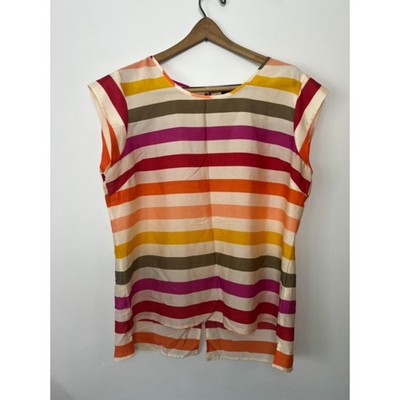 The Limited Women Striped Sleeveless Blouse Pink Orange Yellow XS Split Back