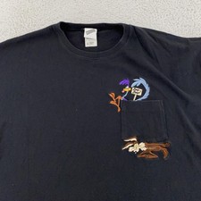 Vtg Looney Tunes Road Runner Shirt XL Warner Bros Pocket Wile E Coyote Cartoon
