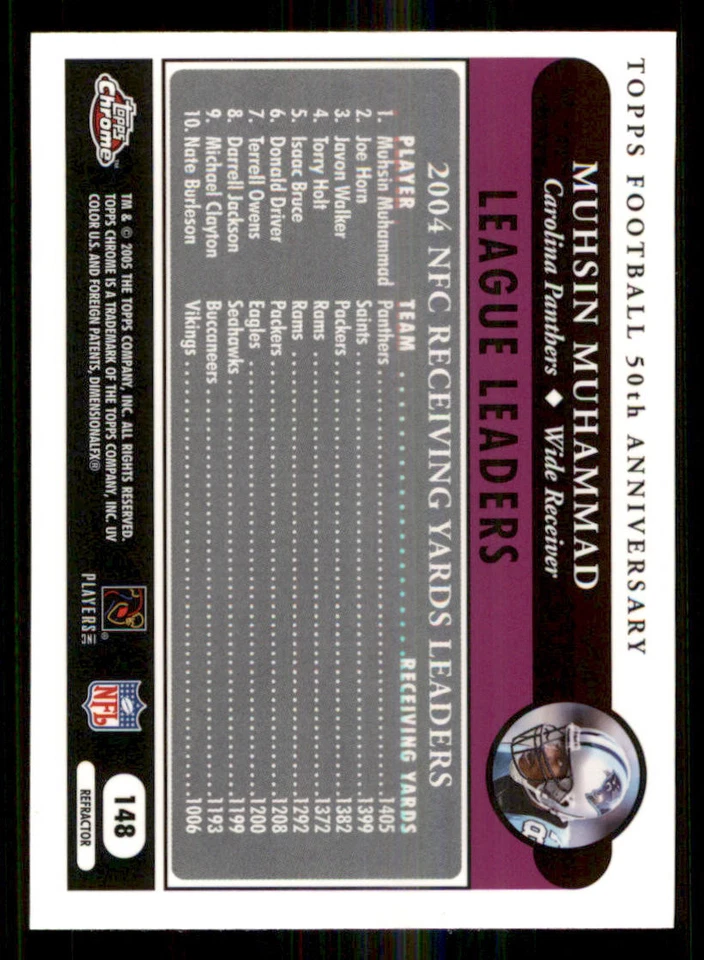 2005 Topps Chrome Refractors #148 Muhsin Muhammad LL - Image 2 of 2
