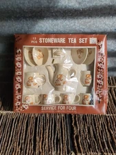 Vintage 12 PC Stoneware Tea Set Girl & Dog-Plastic On Box Is Damaged