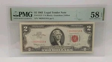 1963 $2 Legal Tender Note Red Seal PMG CH UNC 58 EPQ Fr. #1513* Star Note