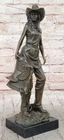 Hand Made Detailed Cow Girl Old West Genuine Bronze Sculpture Home Decor Sale