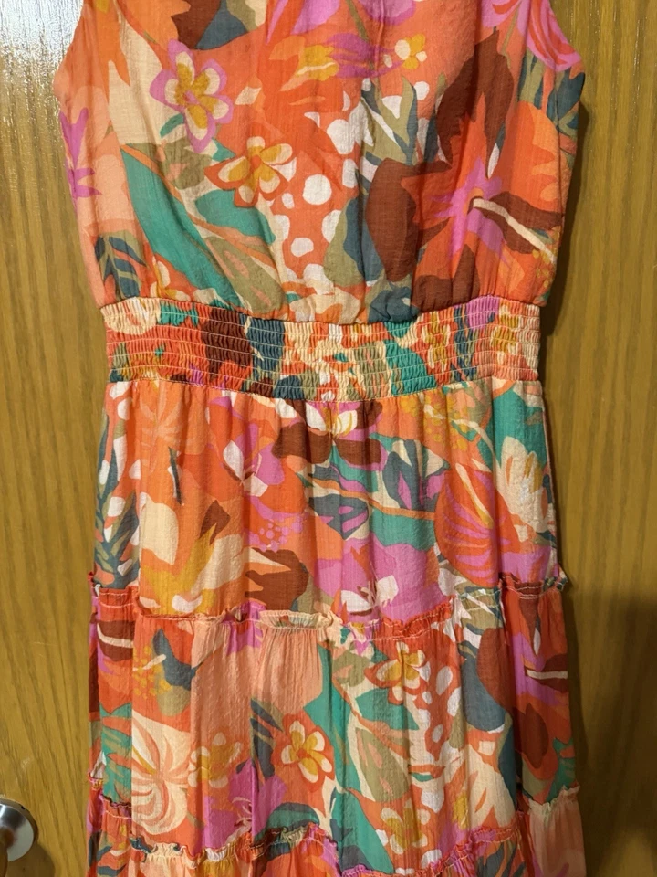 Vestido para mujer MSK floral sin mangas talla M, naranja gasa Foto 4 de 4