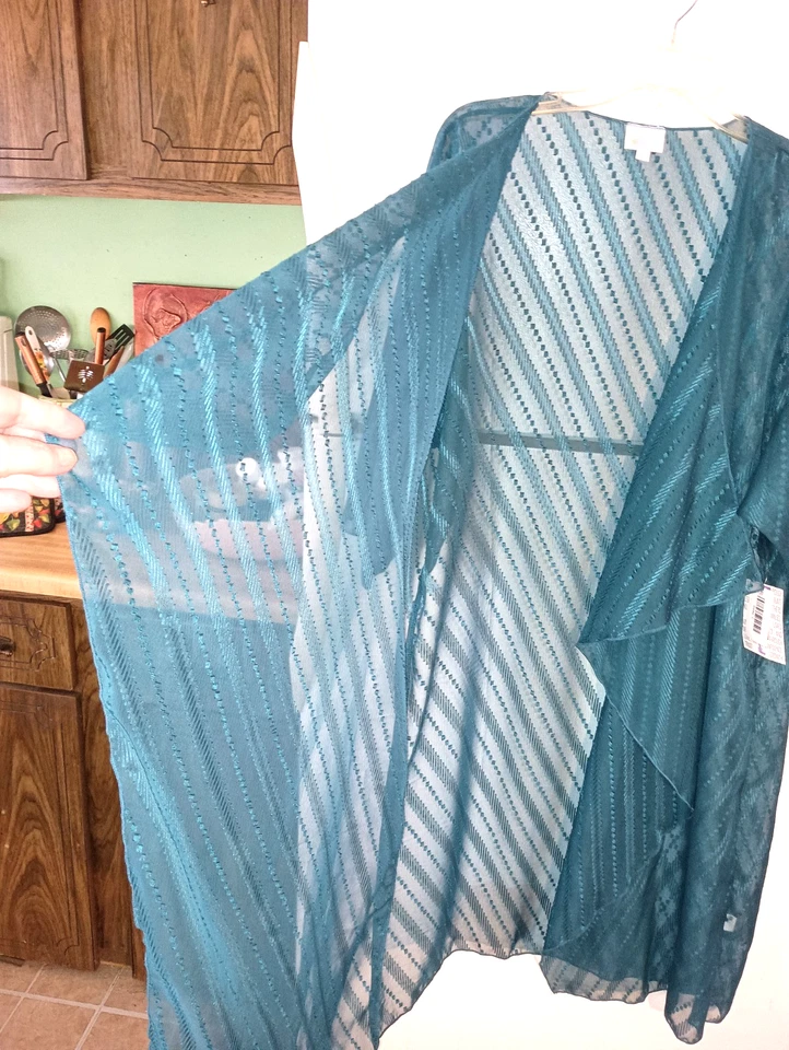 NEW LULAROE SHIRLEY TEAL OPEN CHIFFON WATERFALL KIMONO COVER UP DUSTER SIZE L - Image 3 of 4
