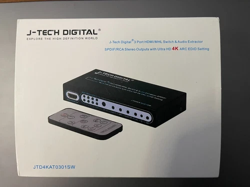 J-Tech Digital HDMI 1.4 Switch Switcher Box Selector 3 in 1 Out Audio Extractor
