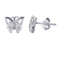 Sterling Silver CZ Stones Butterfly Stud Earrings