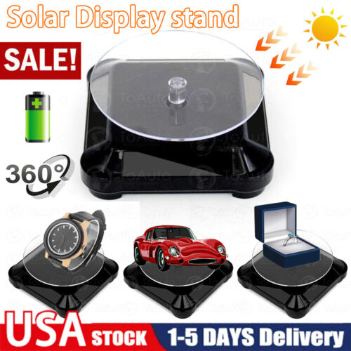 Rotating Display Stand 360° Solar Powered Turntable Base for Jewelry Watch,US - Afbeelding 1 van 9