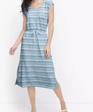 T by Talbots blue striped midi dress drawstring waist size XLP Slits