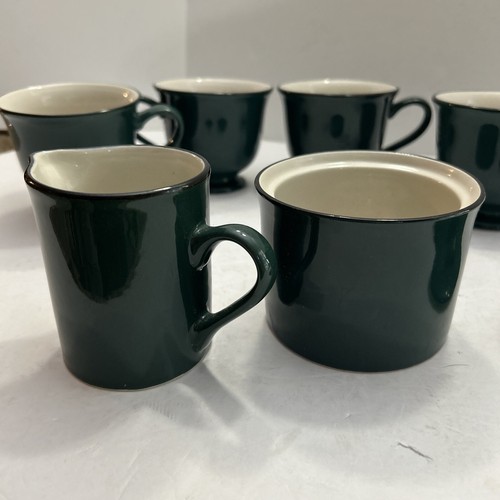 Gibson Designs Ceramic Creamer/Sugar Set/ Spruce Green W4 Footed Coffee Cups - Picture 8 of 13