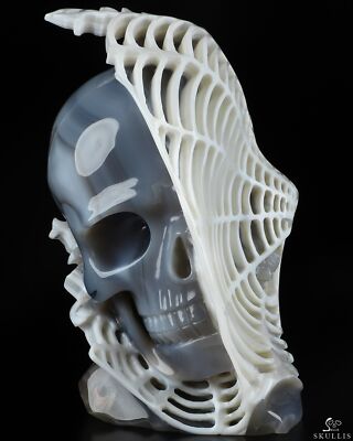 6.5'' Orca Agate Hand Carved Crystal Skull Fine Art Sculpture, Crystal Healing