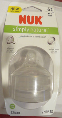 Nuk Simply Natural 2pk Nipple 6+M Fast Flow, BPA Free Anti-colic. New and Sealed