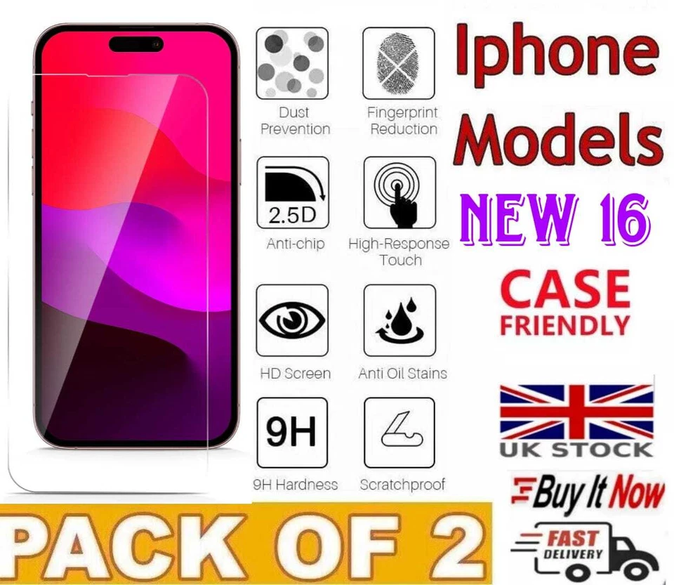 VEN-DENS Screen Protector for iPhone 16 15 14 13 12 11 XR 17 Pro Gorilla Tempered Glass