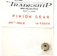 14 Tooth Brass Pinion Gear Press On Slot Car Tradeship Module 0.5 .091" Hole