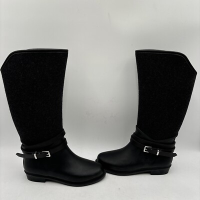 Call It Spring Black Synthetic Round Toe Pull On Tall Rain Boots, Womens Size 6