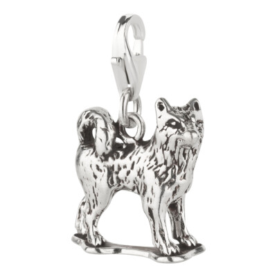Charm / Anhänger Hund Husky 2 mit Karabinerverschluß 925 Sterling Silber