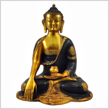 Erdender Buddha Ashtamangala Messing braungold 25cm Handarbeit Erdungsbuddha