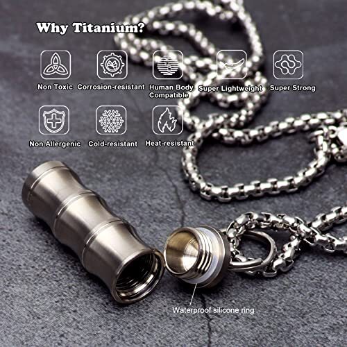 2 Pack Titanium Mini Pill Case Pendant Necklace Waterproof Pill Holder Container - Picture 6 of 7