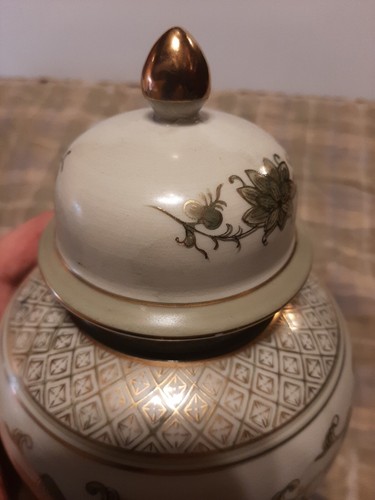 Vintage Japanese Ginger Jar Hand Painted green & real gold, by Andrea by Sadek - Picture 16 of 18
