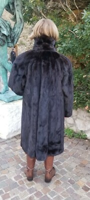 Manteau Fourrure Vison Noir Véritable Sprung Freres Paris - Taille 40 - Occasion Très Bon état