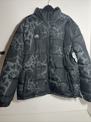 Lurking Class All Over Spider Web Print Puffer Coat Large