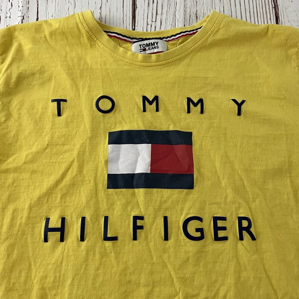 Vintage Tommy Hilfiger Box Logo Short T Men&#039;s XL Yellow eBay