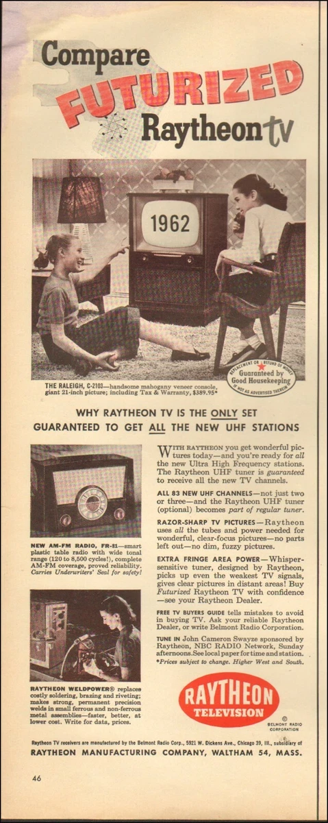 1952 Vintage ad Raytheon TV retro Television Lamp chairs two girls122020