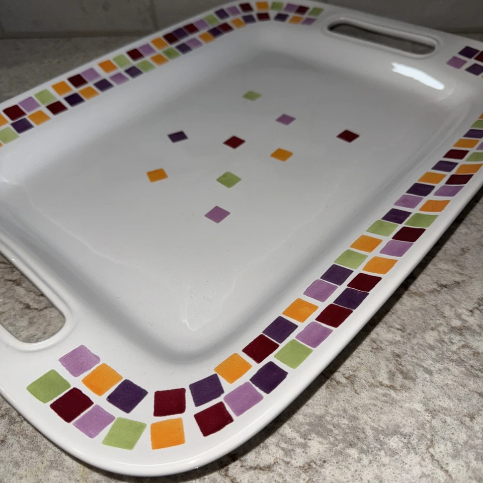Pampered Chef Simple Additions Large Handled Serving Platter Multicolor Squares  - Image 4 of 4