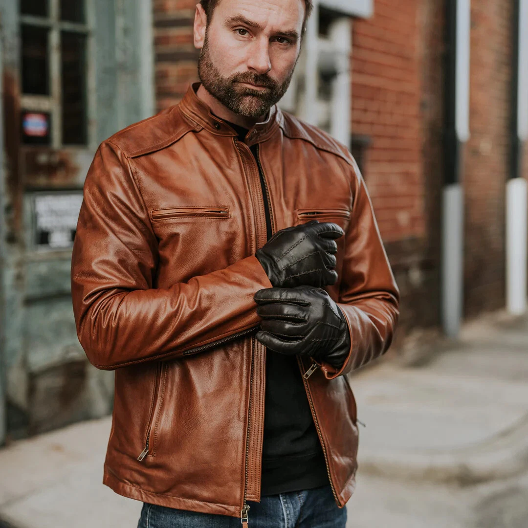 Men's Distressed USA Style Real Leather Biker Jacket ,Western Style .