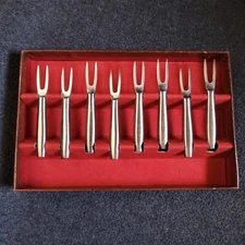 Vtg KALMAR Designs 8 Piece Hors D'oeuvre Cocktail Forks ITALY Original Box
