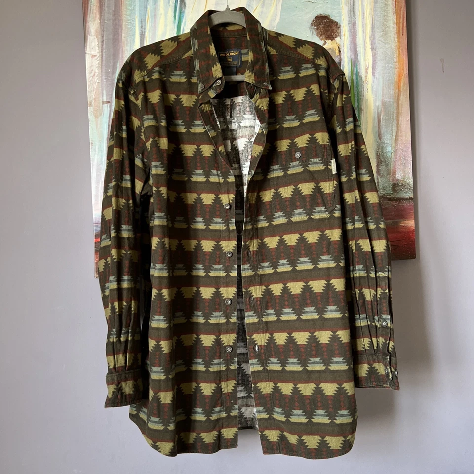 Woolrich💖 Sz L Aztec Western Print Button Down Shirt Jacket Cotton💖 - Image 2 of 4