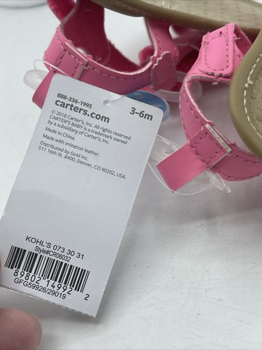 Carter’s Toddler Girls Size 3-6 Month Pink Adjustable Strap Flat Sandals Beach - Picture 10 of 10