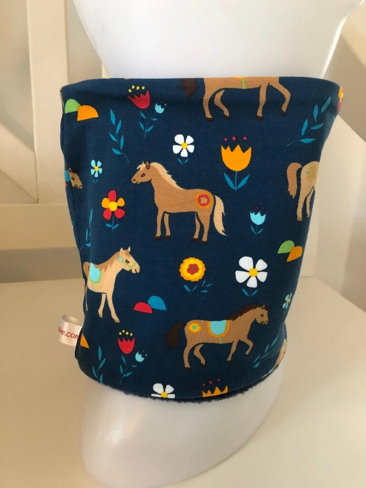 ANGIWITHLOVE Kinder Loop Schal NEU Pferde Blumen blau handmade