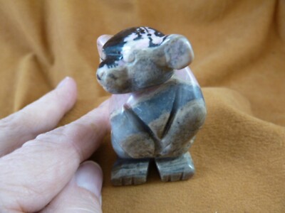 (Y-BEA-ST-733) Pink gray black STANDING BEAR gemstone FIGURINE I love bears