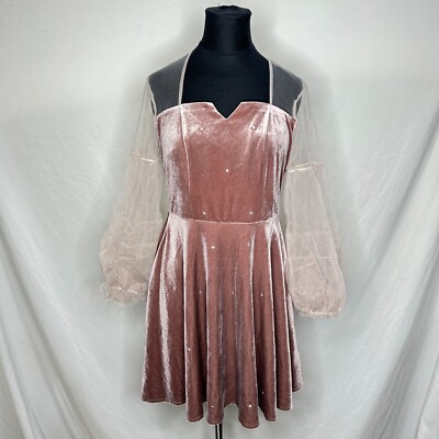 JZ Collection Women's Star Velvet Dress Sheer Sleeves Purple Size Medium |  eBay