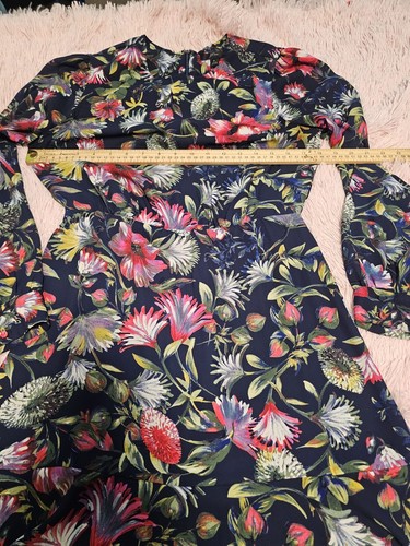 J.CREW Damen dunkelblau Blumen Chiffon Puffärmel Blouson knielanges Kleid Gr. 2 - Bild 2 von 6