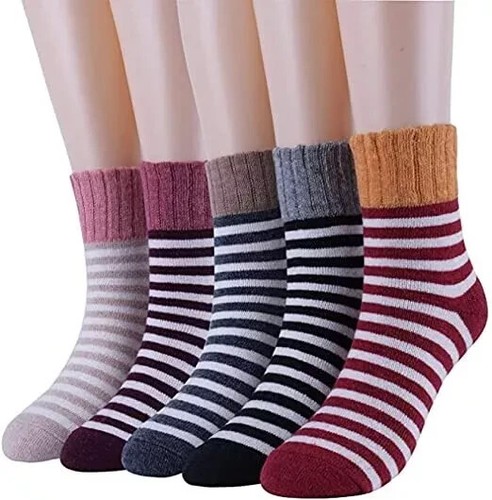 Socks 5 Pairs Winter Thick Warm Nordic Wool Blends Vintage Thermal Crew Socks - Picture 10 of 17