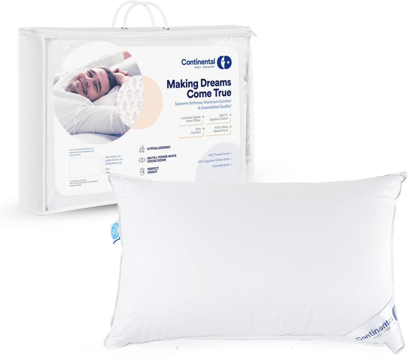 Firm White Goose down Pillow &ndash; 1-Pack, Queen Size, 20 X 30 In, 30 Oz, 550 Fill P