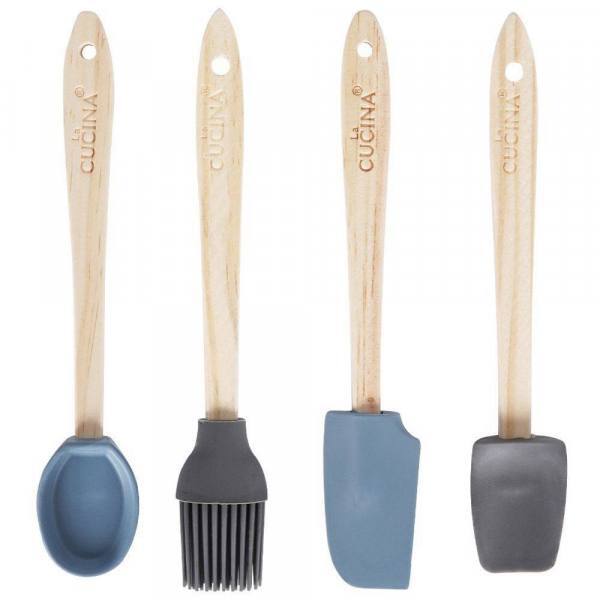 4 Pc Mini Silicone Utensils Set Includes Spoon, Spatula, Brush & Scraper