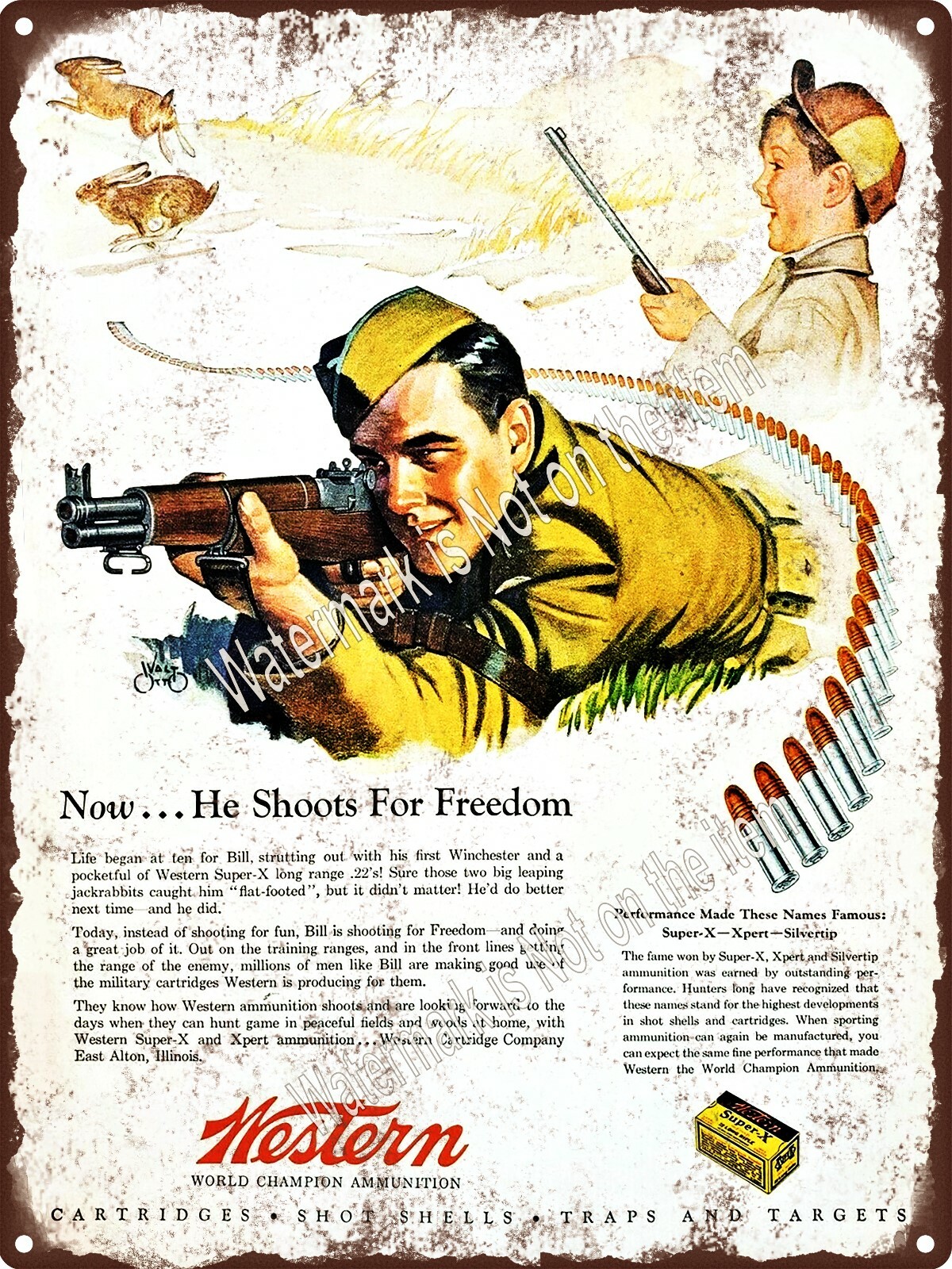 1944 WWII WESTERN CARTRIDGE WINCHESTER RIFLE Ammunition Metal Sign 9x12