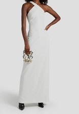 $445 Halston Women's White Brianna Asymmetric-Neck Crepe Gown Dress Size 12